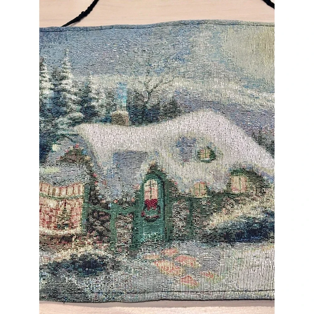 Thomas Kinkade Winter Cottage Woven Wall Hanging Tapestry Christmas Decor 17x12
